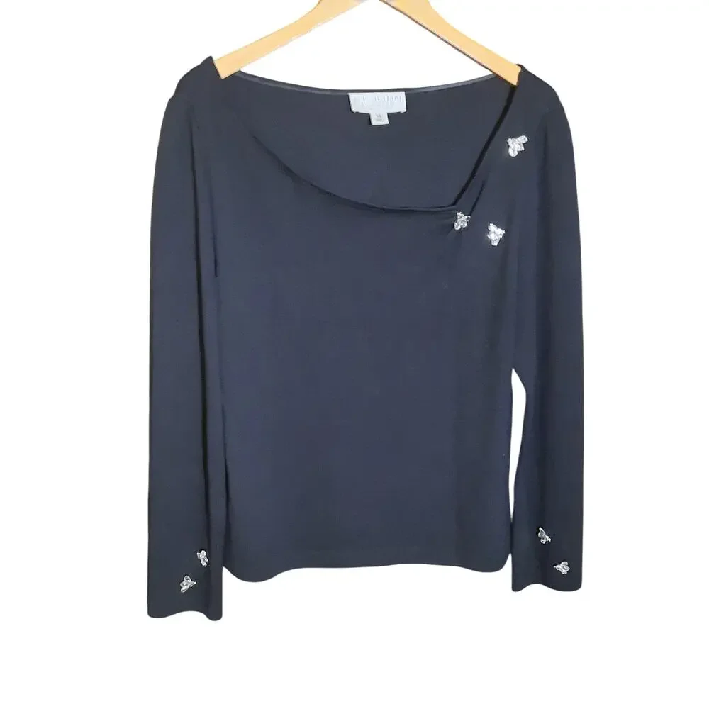 St John Evening By Marie Gray Womens Black Sweater Subtle Embellishment Size 14
